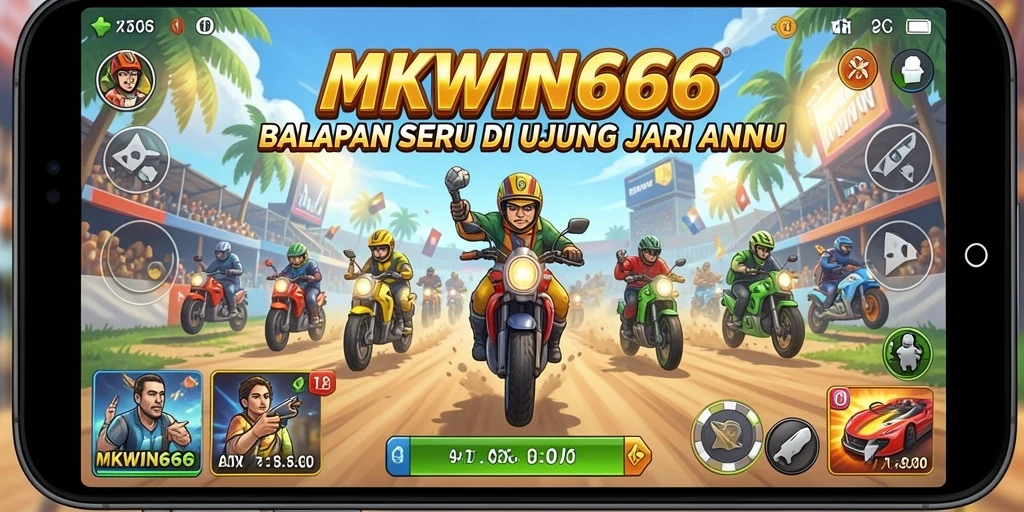 Screenshot gameplay MKWIN666 dengan mobil balap yang melaju kencang.