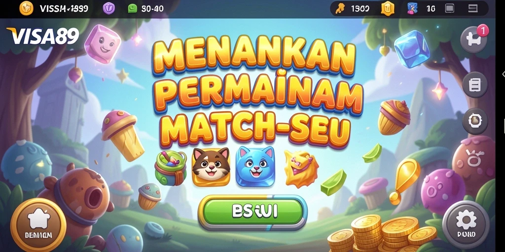 Screenshot utama VISA89 menunjukkan gameplay match-3 yang menarik dan penuh warna.